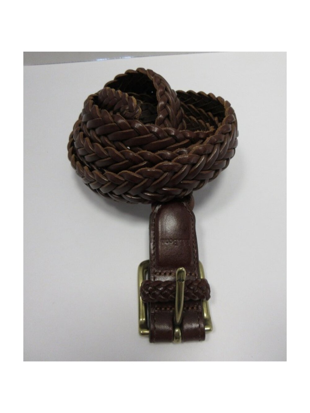 LL Bean Belt 44 Leather Woven Braided Brass Buckle Casual Classic